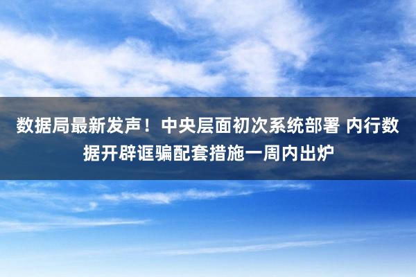 数据局最新发声！中央层面初次系统部署 内行数据开辟诓骗配套措施一周内出炉