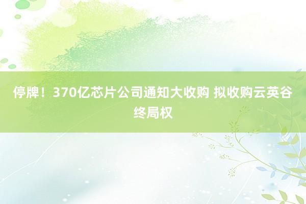 停牌！370亿芯片公司通知大收购 拟收购云英谷终局权